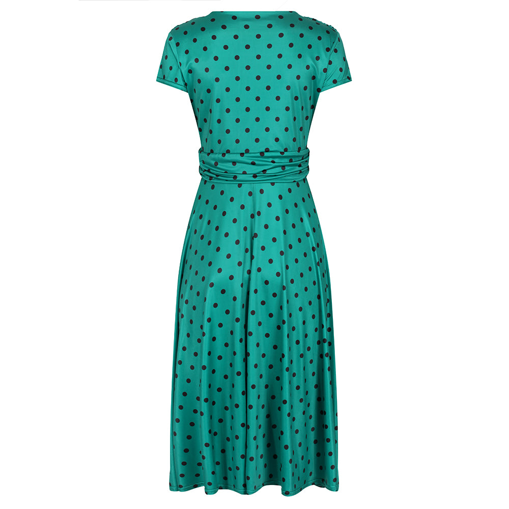 Jade Green Black Polka Dot Cap Sleeve ...